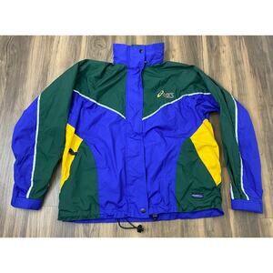 VTG 90s Women Asics Gelanots colorblock windbreaker hooded track jacket, M